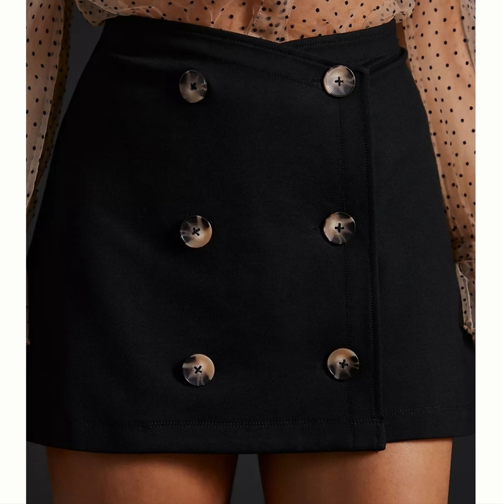 Anthropologie Black Trench Double Breasted Mini Skirt